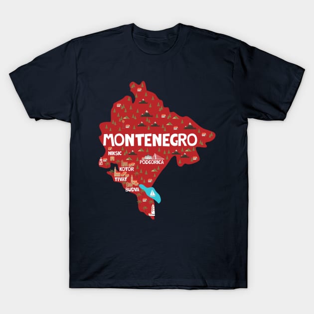 Montenegro Illustrated Map T-Shirt by JunkyDotCom